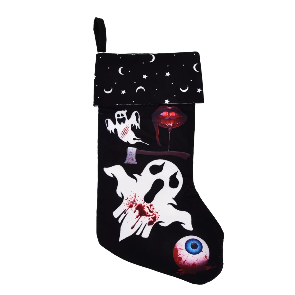 Halloween Decoration Socks Hanging Hole Design High Capacity Soft Reusable Fireplace Hanging Stockings for Candies GiftsGhost Style