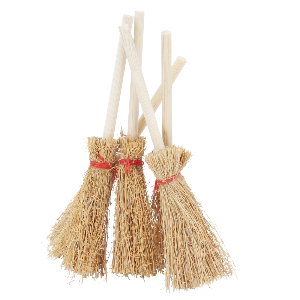 Miniature Straw Brooms Witches Prop Broom Ornament Hangings Decorations for Dollhouse Halloween Party