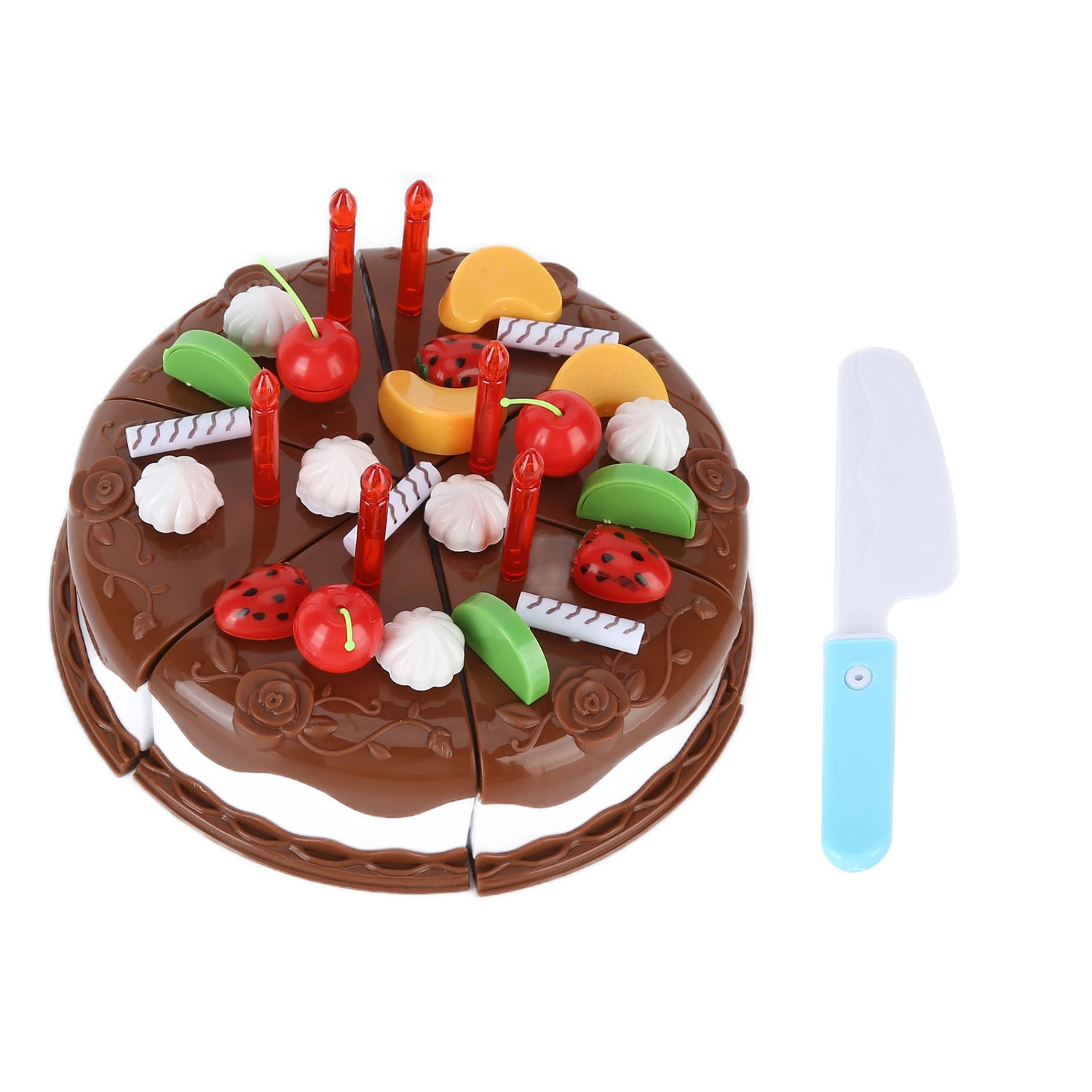 Play Food Birthday Cake Set DIY Pretend Play Birthday Cake Toy Set for Kids Over 3 Years OldChocolate Color