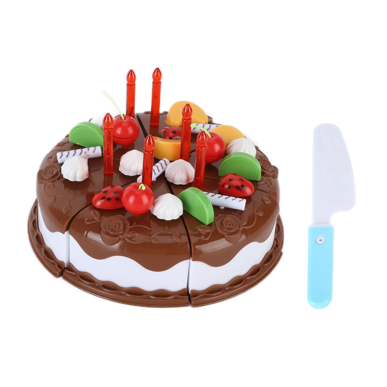 Play Food Birthday Cake Set DIY Pretend Play Birthday Cake Toy Set for Kids Over 3 Years OldChocolate Color