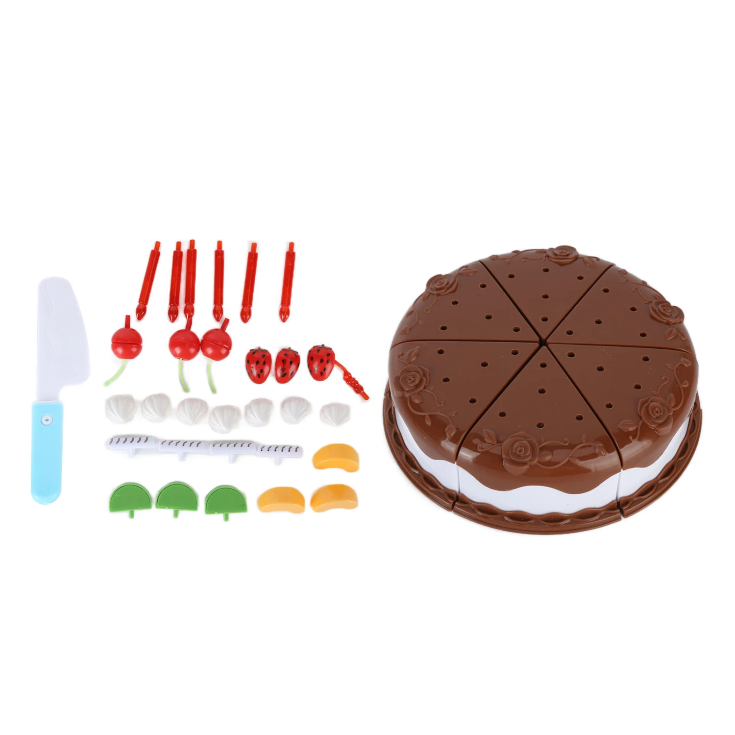 Play Food Birthday Cake Set DIY Pretend Play Birthday Cake Toy Set for Kids Over 3 Years OldChocolate Color