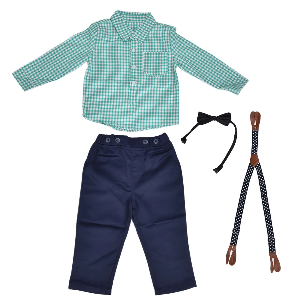 Baby Boy Clothes Set Long Sleeve Shirt Bowtie Suspender Pants Boy Outfits Set for Spring AutumnGreen 80cm