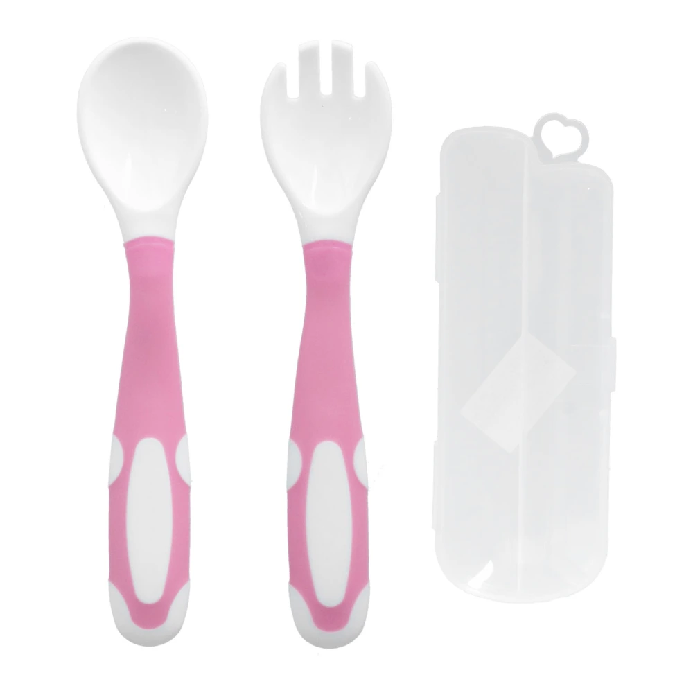 Baby Fork Spoon Set First Training Self Feeding Toddler Utensils Set Easy Grip Spoons ForksPink