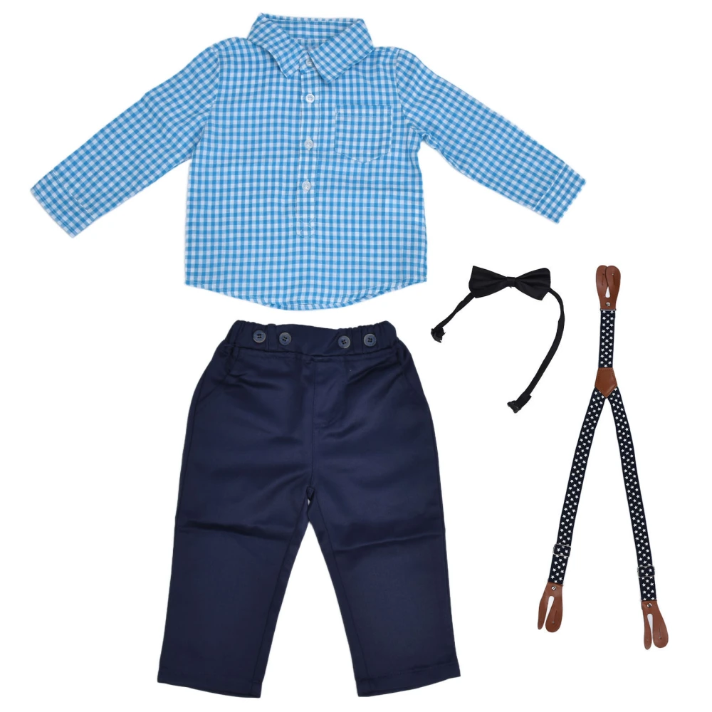 Baby Boy Clothes Set Long Sleeve Shirt Bowtie Suspender Pants Boy Outfits Set for Spring AutumnLight Blue 90cm