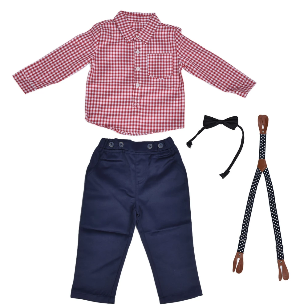 Baby Boy Clothes Set Long Sleeve Shirt Bowtie Suspender Pants Boy Outfits Set for Spring AutumnRed 80cm