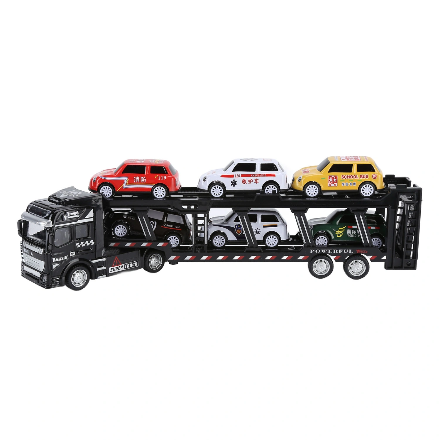 Carrier Truck Toy Model Alloy Detachable Six Car Kids Transport Truck Simulation ModelBlack