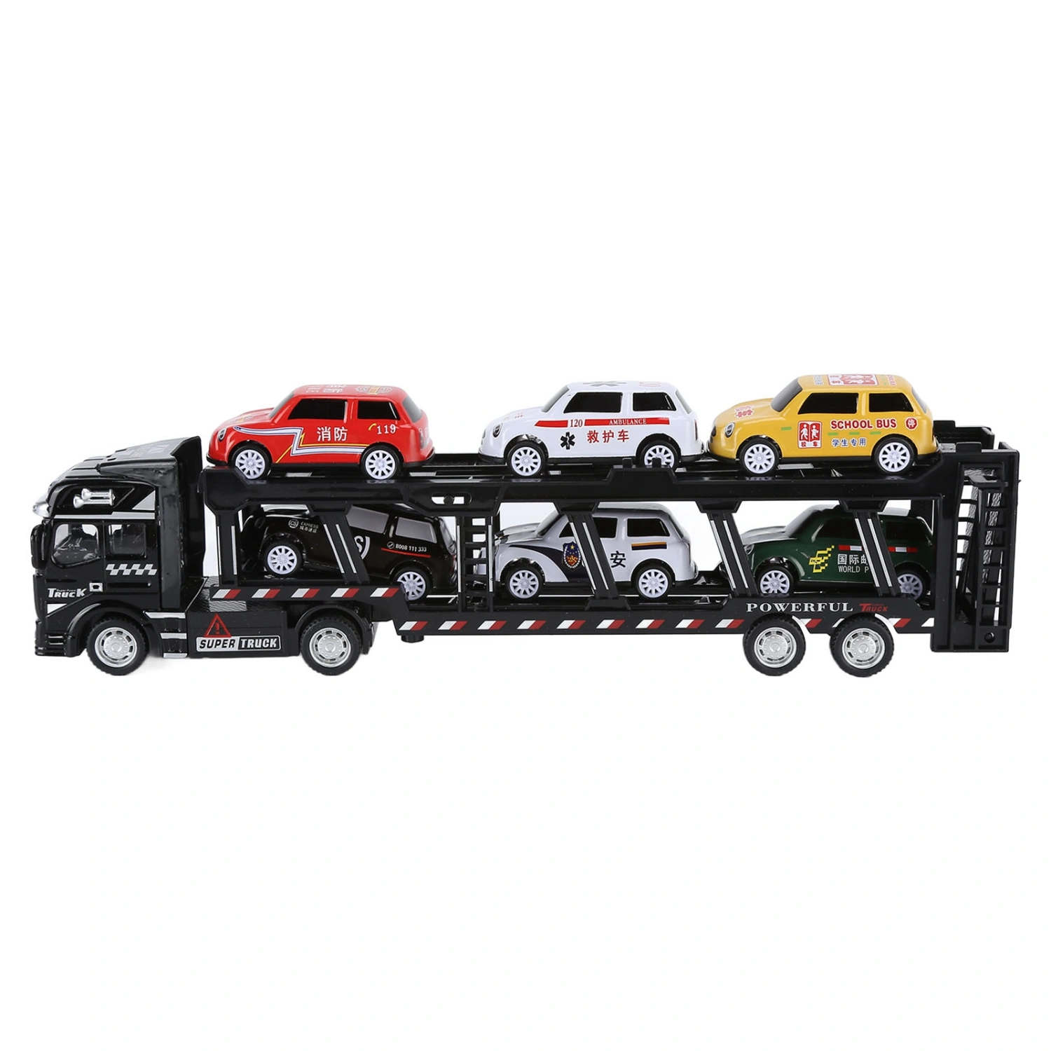 Carrier Truck Toy Model Alloy Detachable Six Car Kids Transport Truck Simulation ModelBlack
