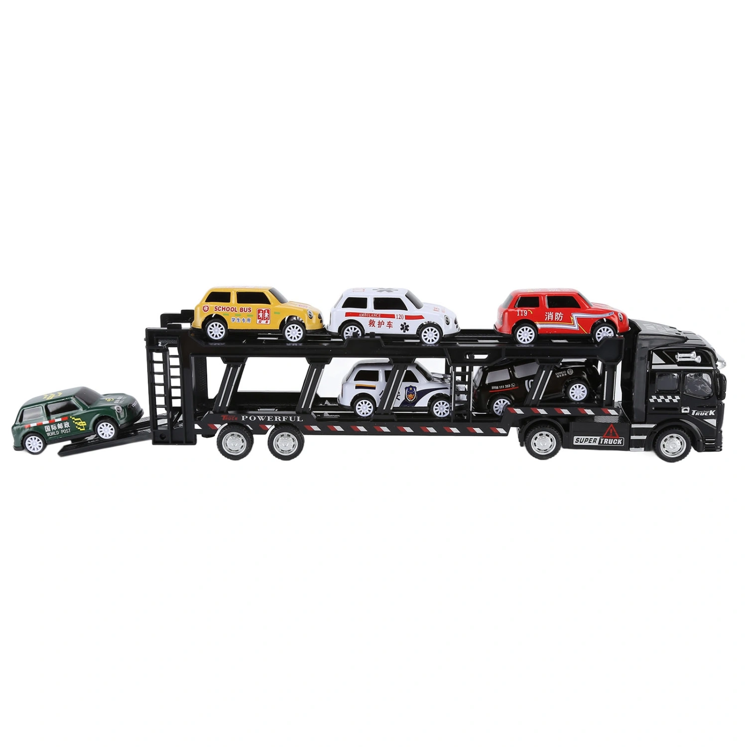 Carrier Truck Toy Model Alloy Detachable Six Car Kids Transport Truck Simulation ModelBlack