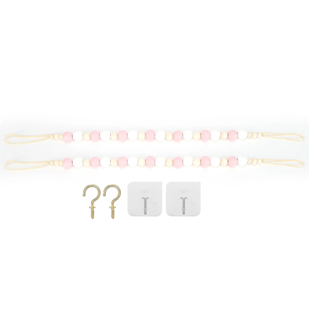 Wood Bead Curtain Ties Tieback Decorative Curtain Drape Tie with Hooks for Children RoomPink