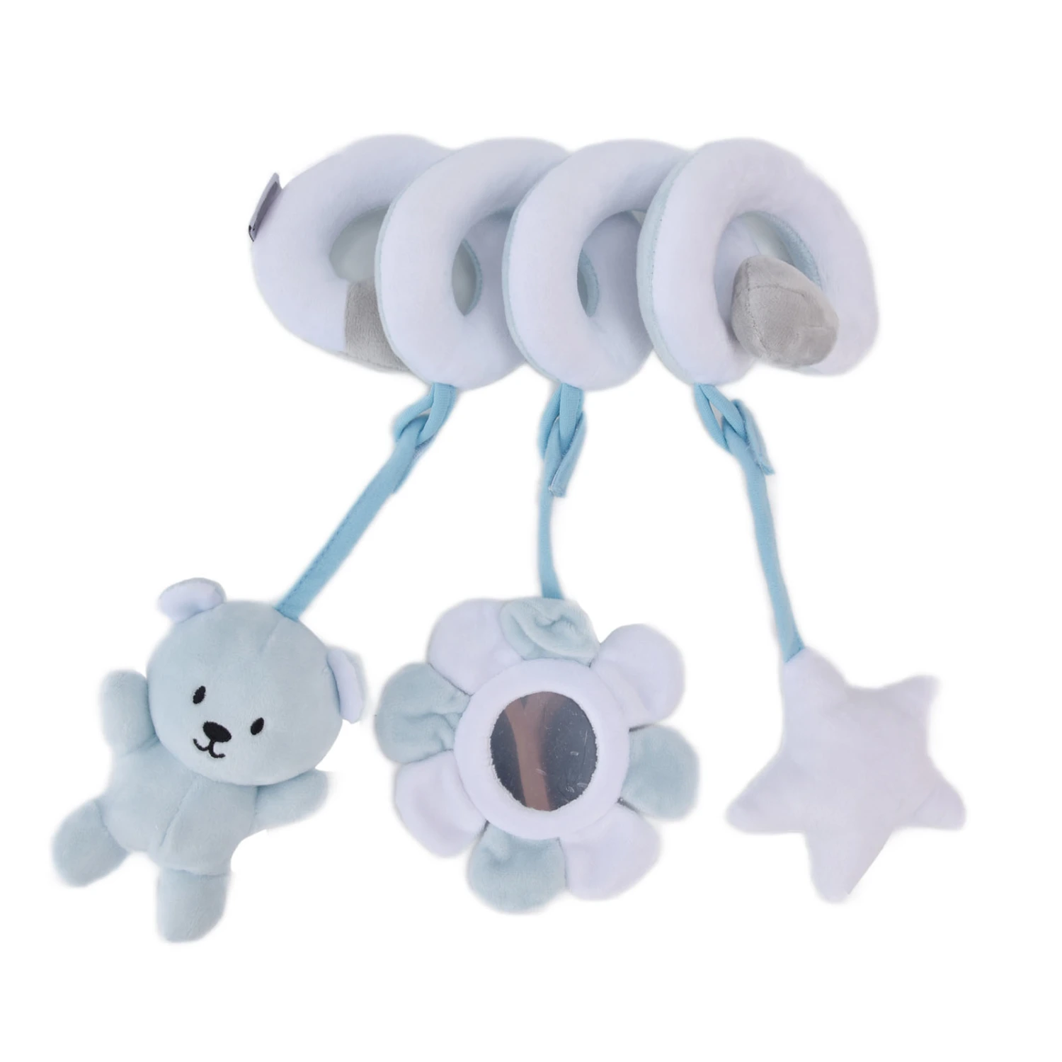 Baby Plush Animal Stroller Toys Spiral Activity Hanging Toys Ringing Bell Crib Stroller ToysBlue