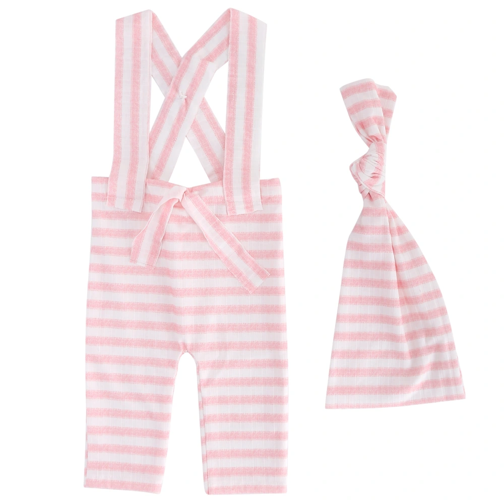 Newborn Photography Suit Striped Overalls Photo Shoot Props Photo Outfit Set for BabyPink Stripe