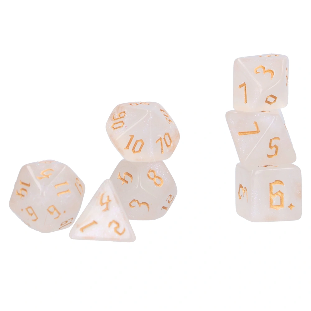 7pcs Polyhedral Dice Acrylic White Polyhedral 7‑Die Dice Game Toys for Role PlayingGold