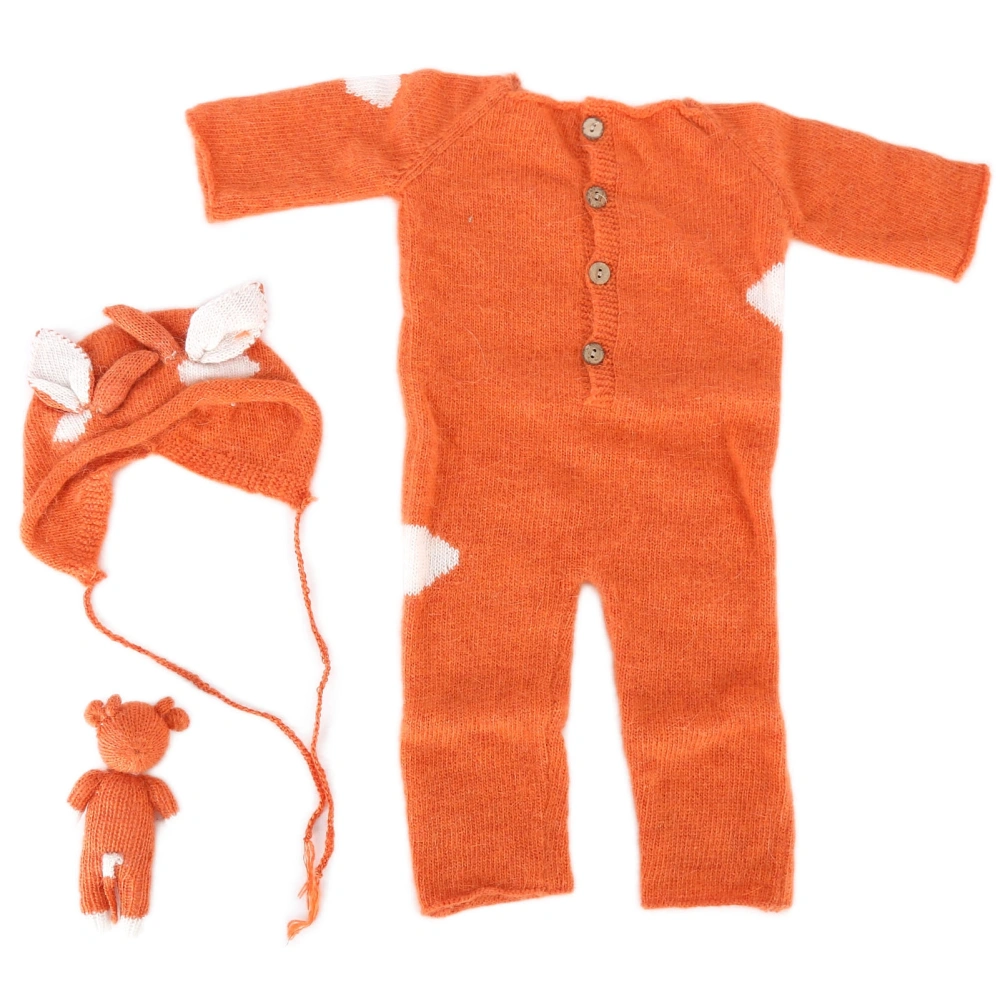 Newborn Photography Suit Soft Knitted Jumpsuit Hat Toy Photo Shoot Props Set for BabyOrange