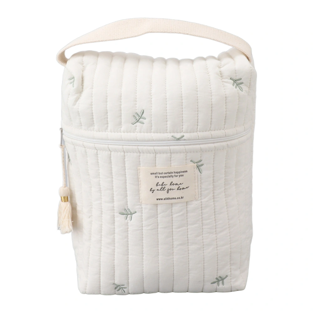 Cute Quilting Embroidered Pattern Diapers Bag Cotton Baby Stroller Zipper Bag for Bottle Wipes Pacifier Leaf