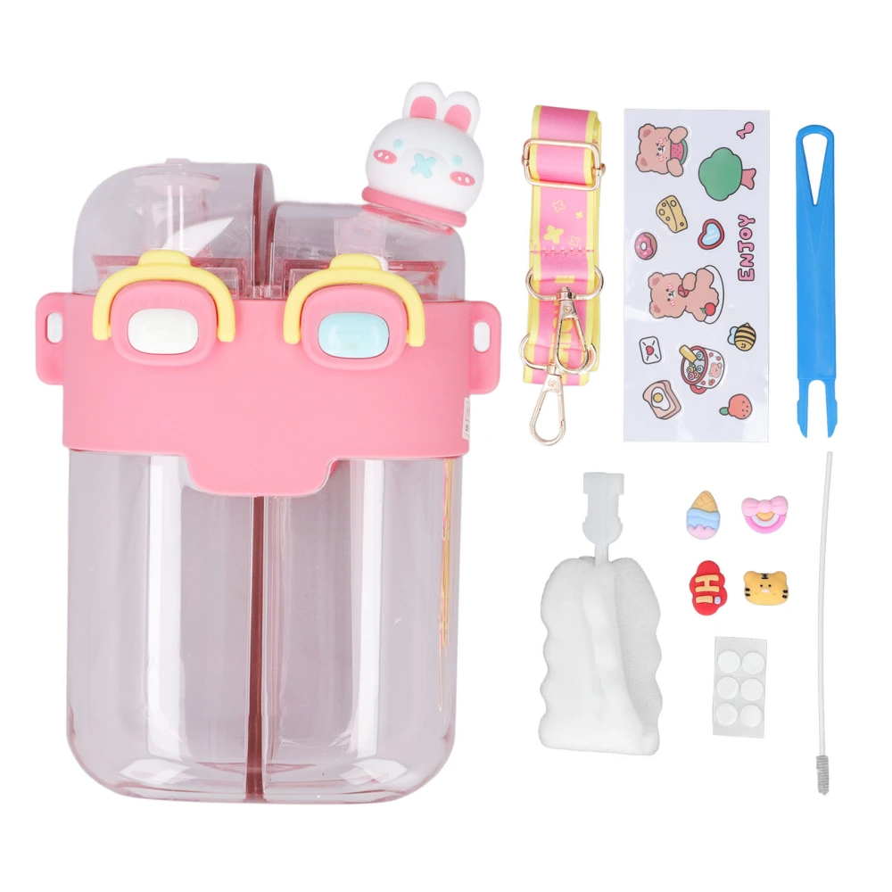 Cute Water Bottle 780ML Dual Use Leakage Proof Kawaii Drink Bottle with Straw Adjustable Strap Sticker Red