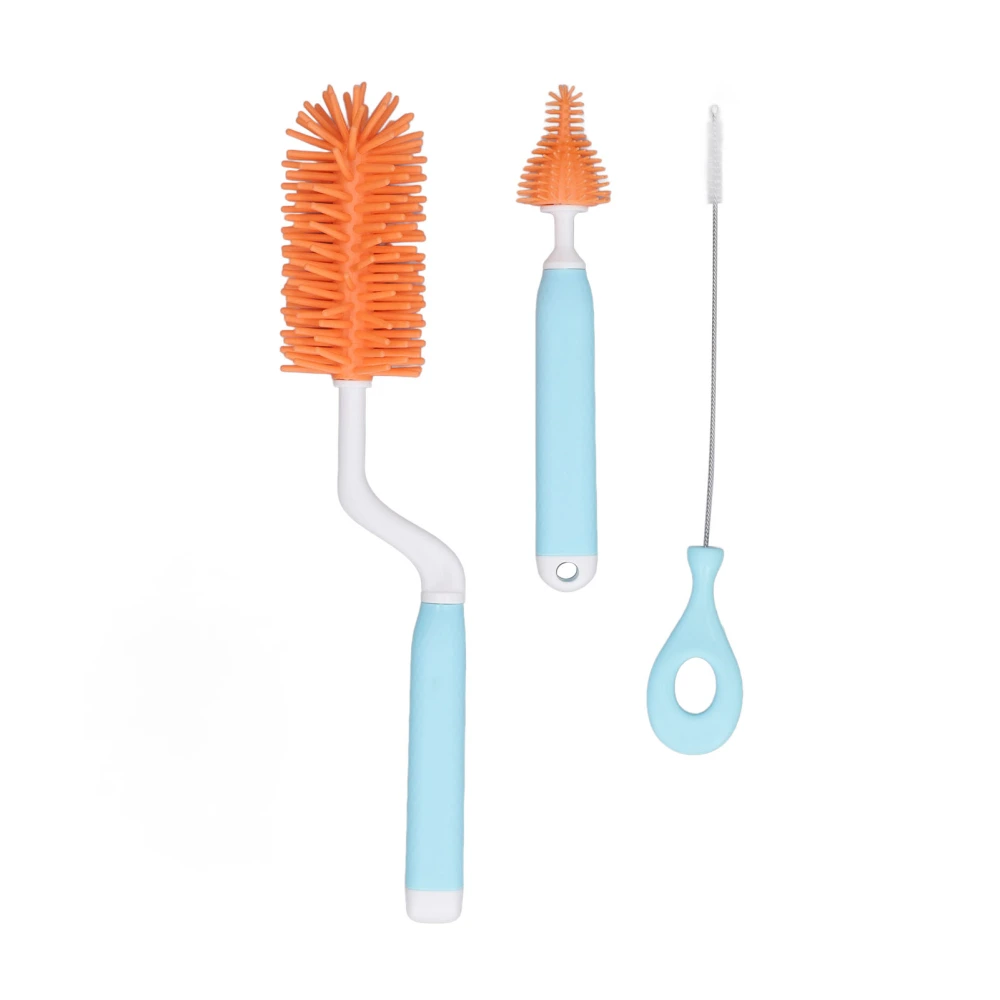 Manual Bottle Brush Bottle Nipple Brush Set Children Water Cup Brush Baby Bottle Cleaning Tool Kit Blue