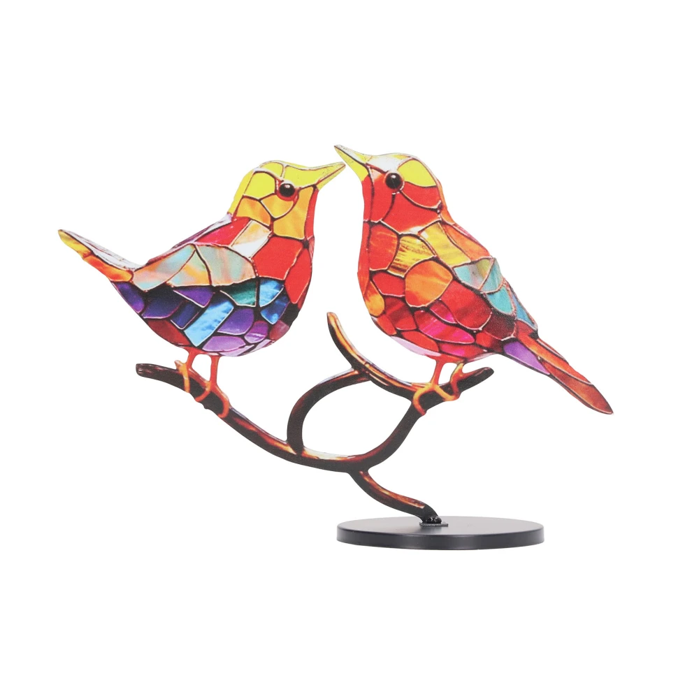 2 Metal Birds Ornament Visual Decompression Colorful Decoration for Home Tabletop Decoration