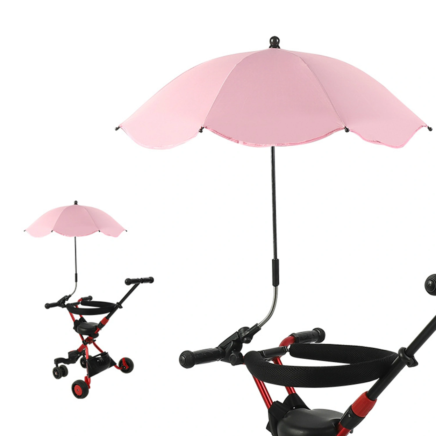 Baby Stroller Umbrella UV Protection 360 Degree Adjustable Automatic Waterproof Portable Stroller Sun Shade Pink