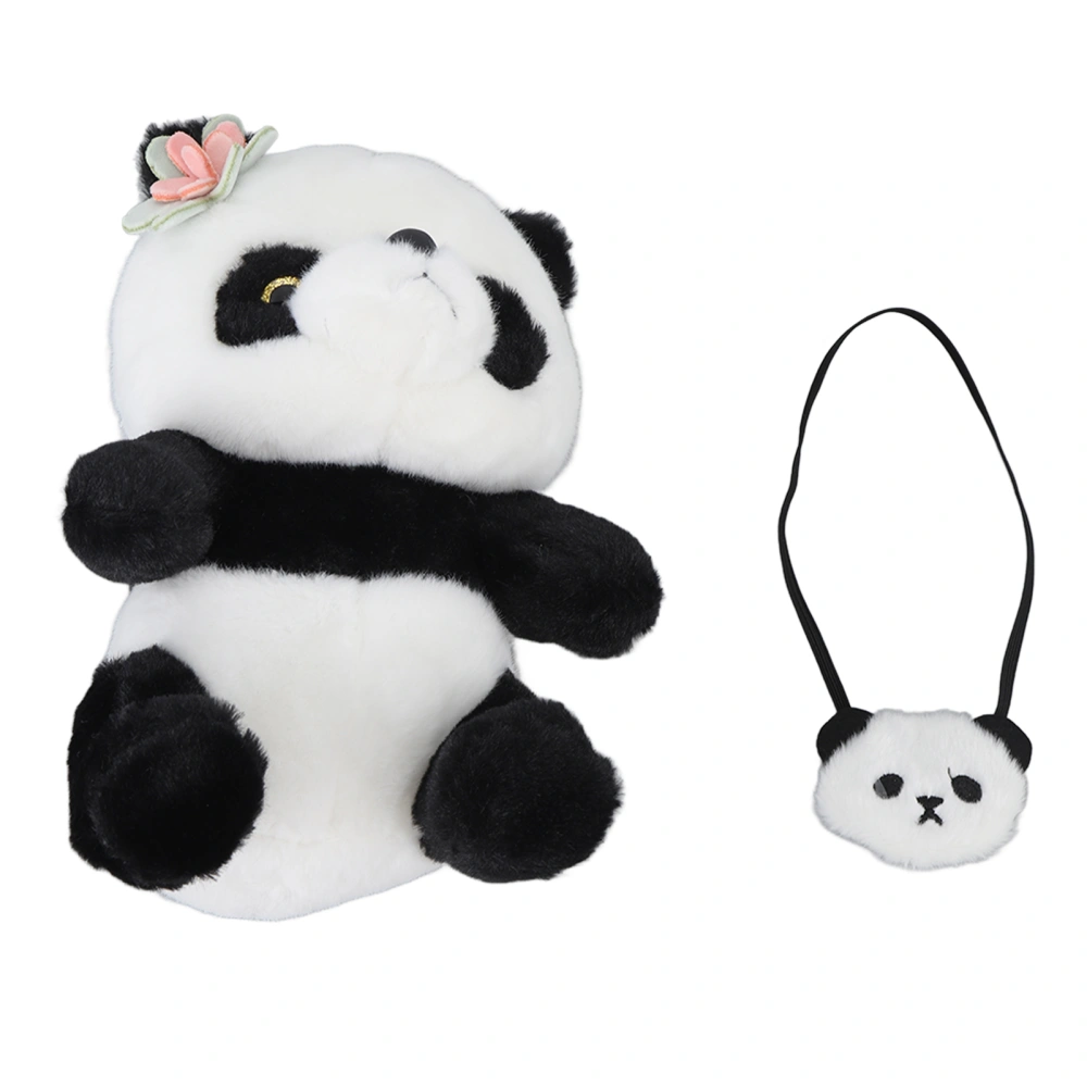 Cute Panda Plush Pillow Soft Comfortable Washable Simulation Panda Plush Stuffed Doll Toy with Flower Decoration 9.8in