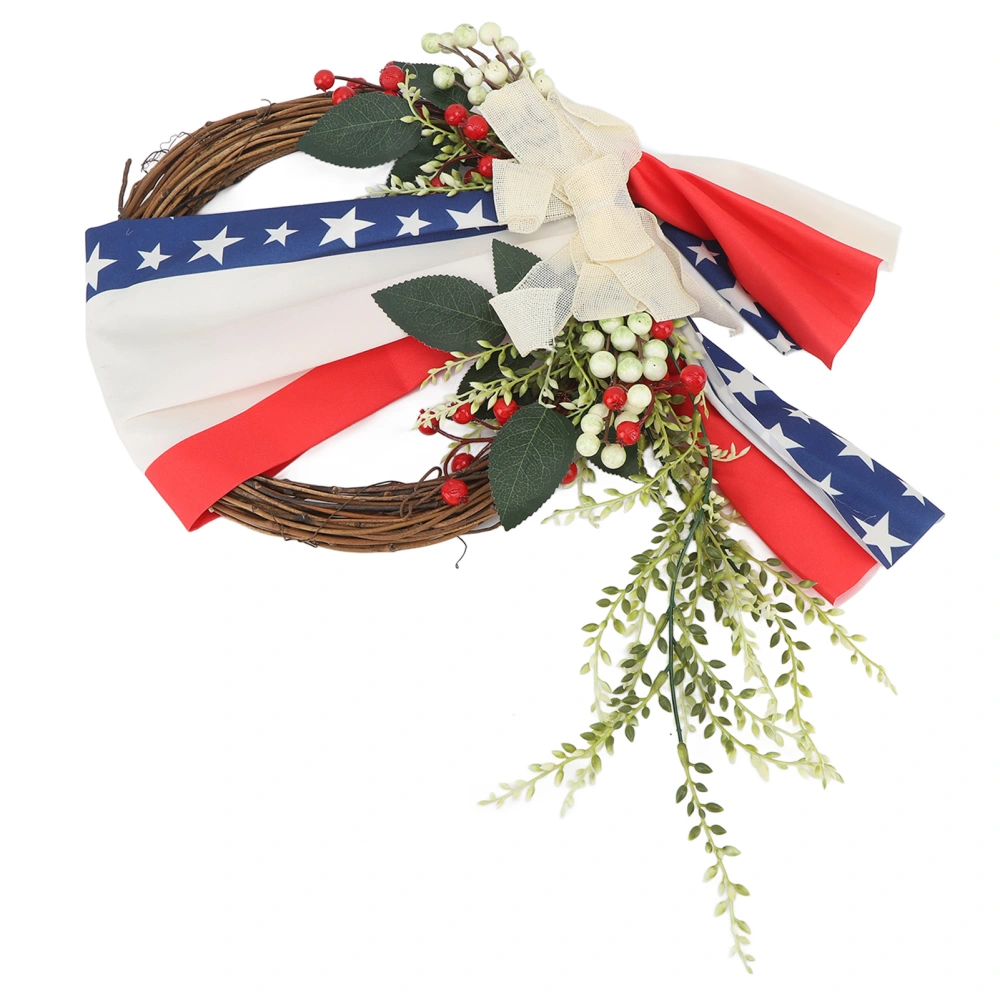 Red Blue White Star Wreath Americana Flag Wreath Patriotic Decoration for Memorial Independence Day Outdoors Yard Type A