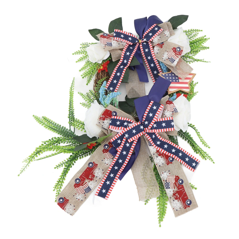 Independence Day Wreath Patriotic American Flag Printed Decorative Wreath for Front Door Independence Day Wreath