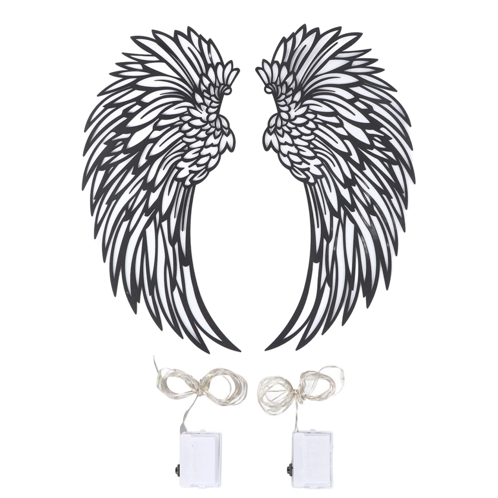 Wings Wall Sculpture Art Metal Hollow Out Wall Hanging Decoration for Home Bedroom Living Room Garden Office Double Sided Black with Light 45cm/17.71in