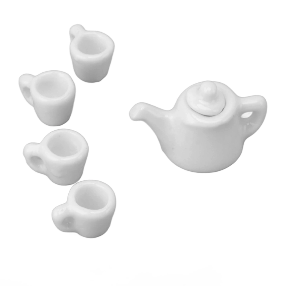 1: 12 Dollhouse Porcelain Tea Set for Kids 5pcs Pure White Exquisite Cute Miniature Tea Set for Role Play