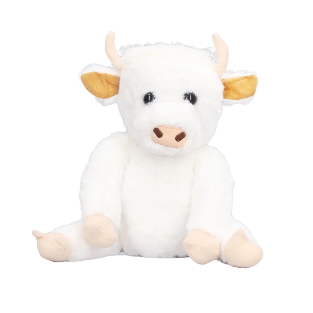 Highland Cow Plush Toy Simulation Cute Exquisite Soft Plush Stuffed Sitting Cattle Doll Toy for Home Decoration White 25cm / 9.8in