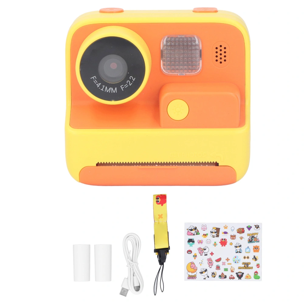 K27 Kids Instant Camera Front Rear Dual Lens Selfie Video Paper Instant Print Camera with Lanyard Yellow Without Memory Card