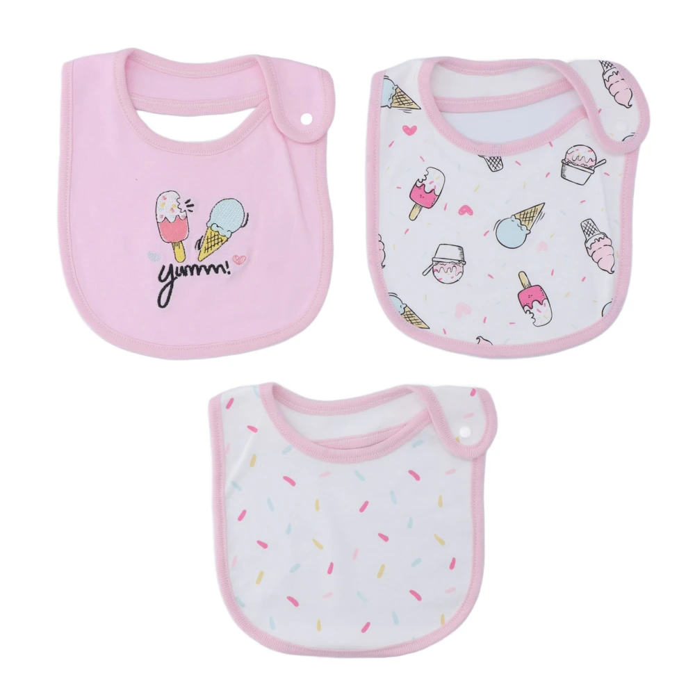 Baby Bibs Cotton Snap Button Closure Absorbent Cartoon Infant Saliva Towel for Newborn 3pcs Ice Cream