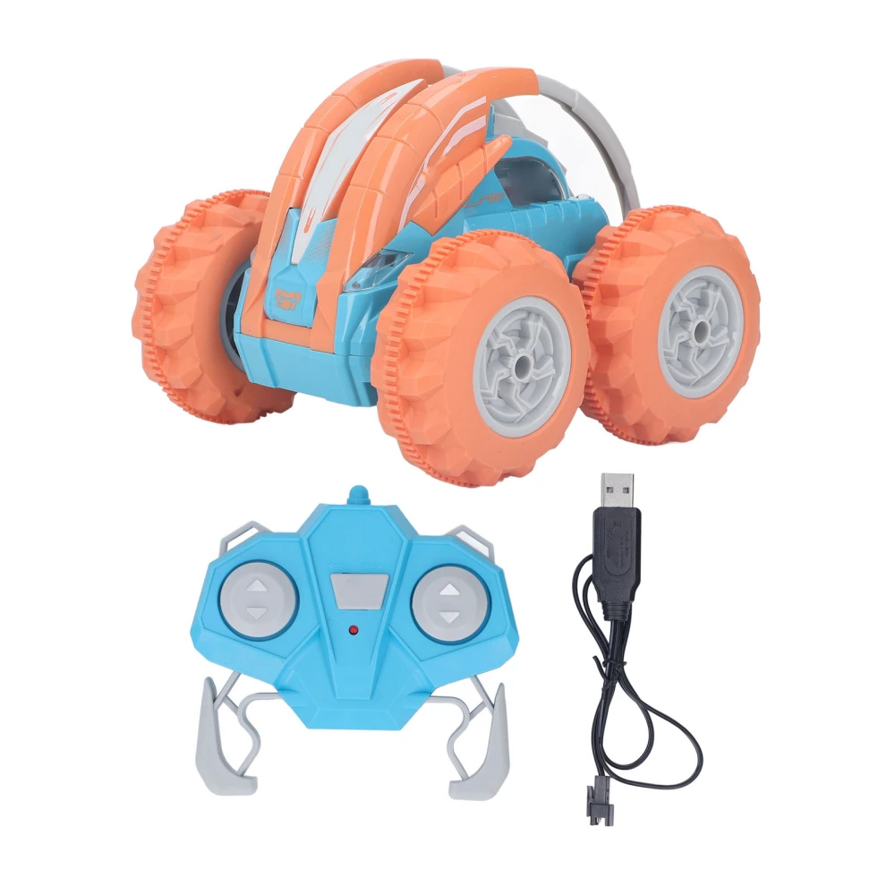 Remote Control Car Toy 2.4G Rechargeable Stunt Car with Rubber Tire for Kids Children Orange