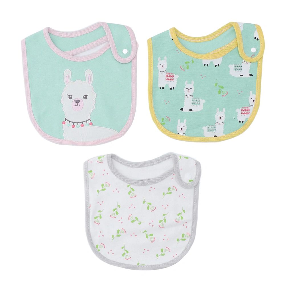 3pcs Baby Bibs Cute Print Full Cotton Soft Absorbent Snap Closure Drool Bibs for Teething and Drooling Alpaca