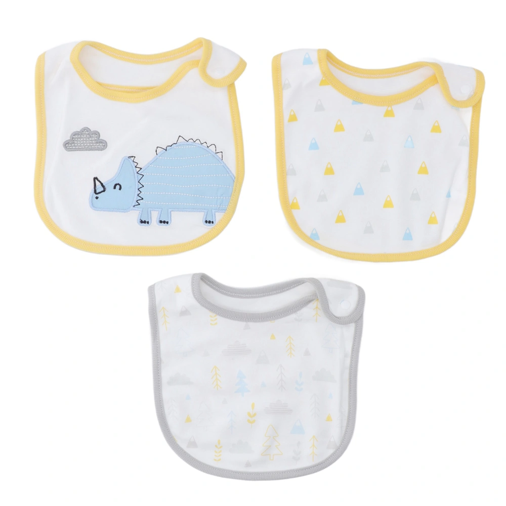 3pcs Baby Bibs Cute Print Full Cotton Soft Absorbent Snap Closure Drool Bibs for Teething and Drooling Dinosaur