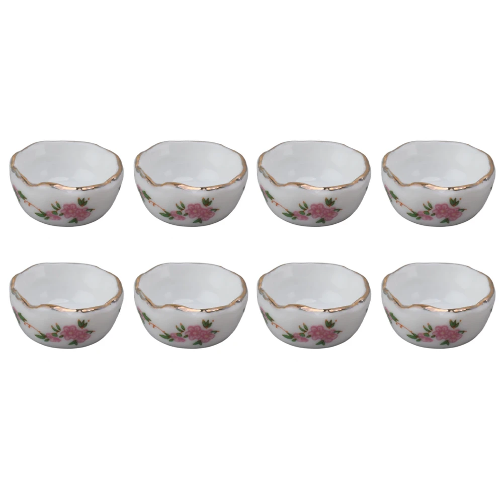 8Pcs Dollhouse Small Bowl Miniature Cearmic Plate Dish Bowl for 1/12 Dollhouse Decoration