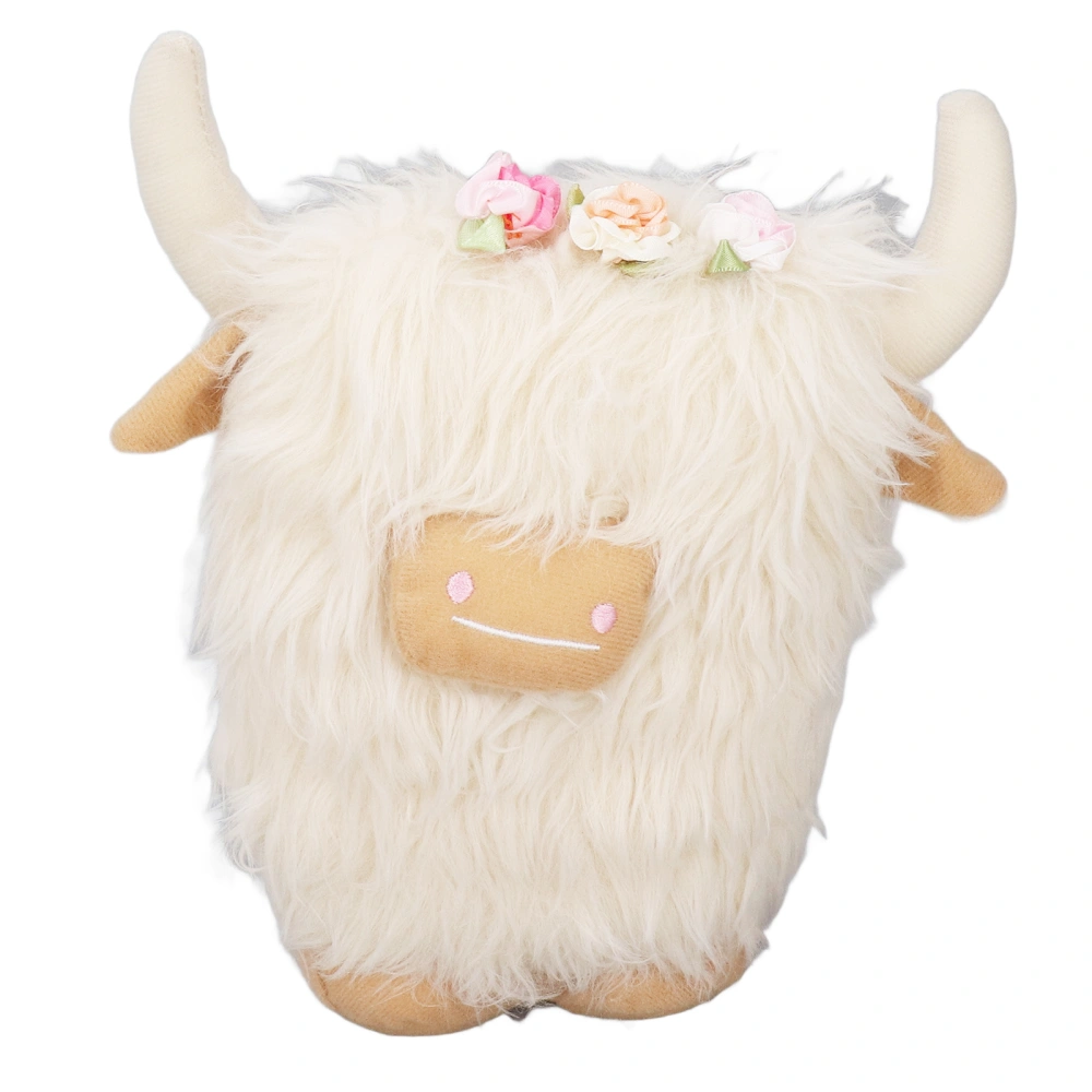 Highland Cow Plush Doll Simulation Soft Stuffed Faceless Cattle Toy for Home Decoration White