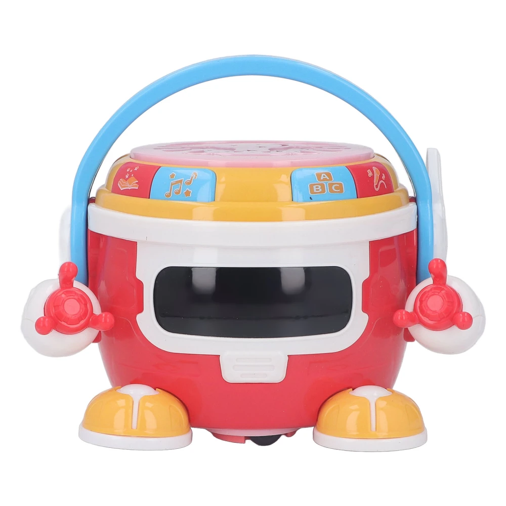 Baby Drum Robot Toy 360 ° Rotation Music Light Projection Cylindrical Educational Kid Drum Percussion Toy Gift Red