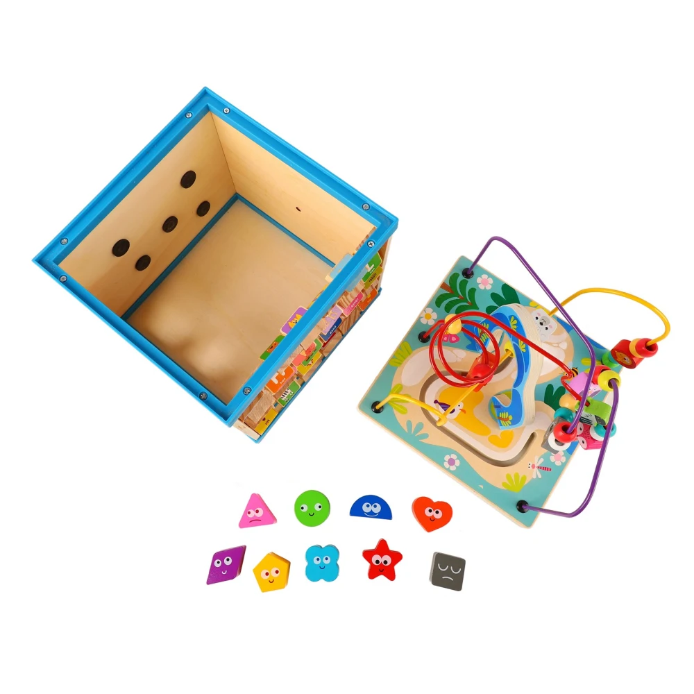 Wooden Baby Activity Cube Toy Multifunction Bead Block 8 in 1 Kids Activity Cube Educational Learning Toys for Boy Girl