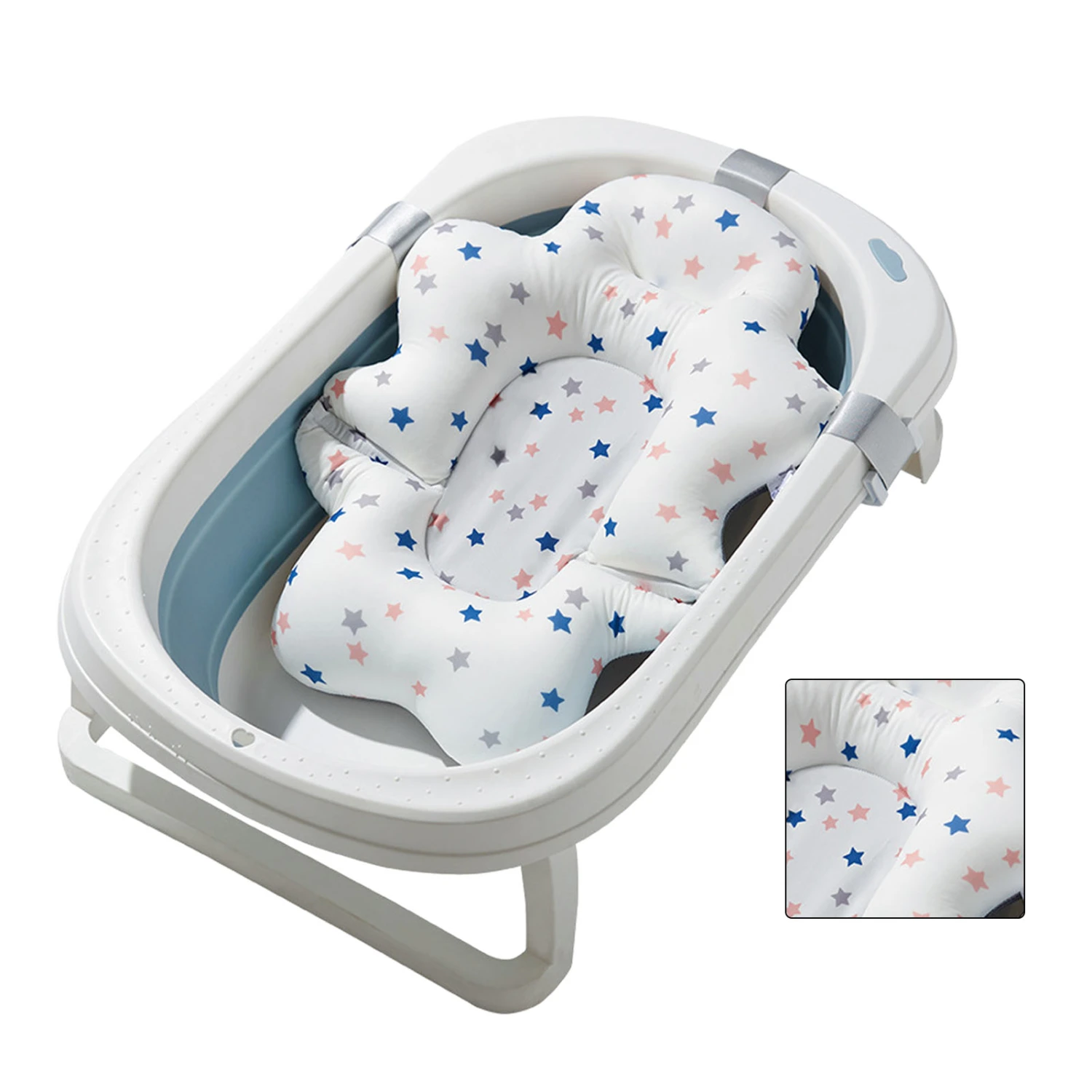 Baby Bath Cushion Pad Adjusted Mesh Support Baby Bath Floating Mat for Infants Newborn White