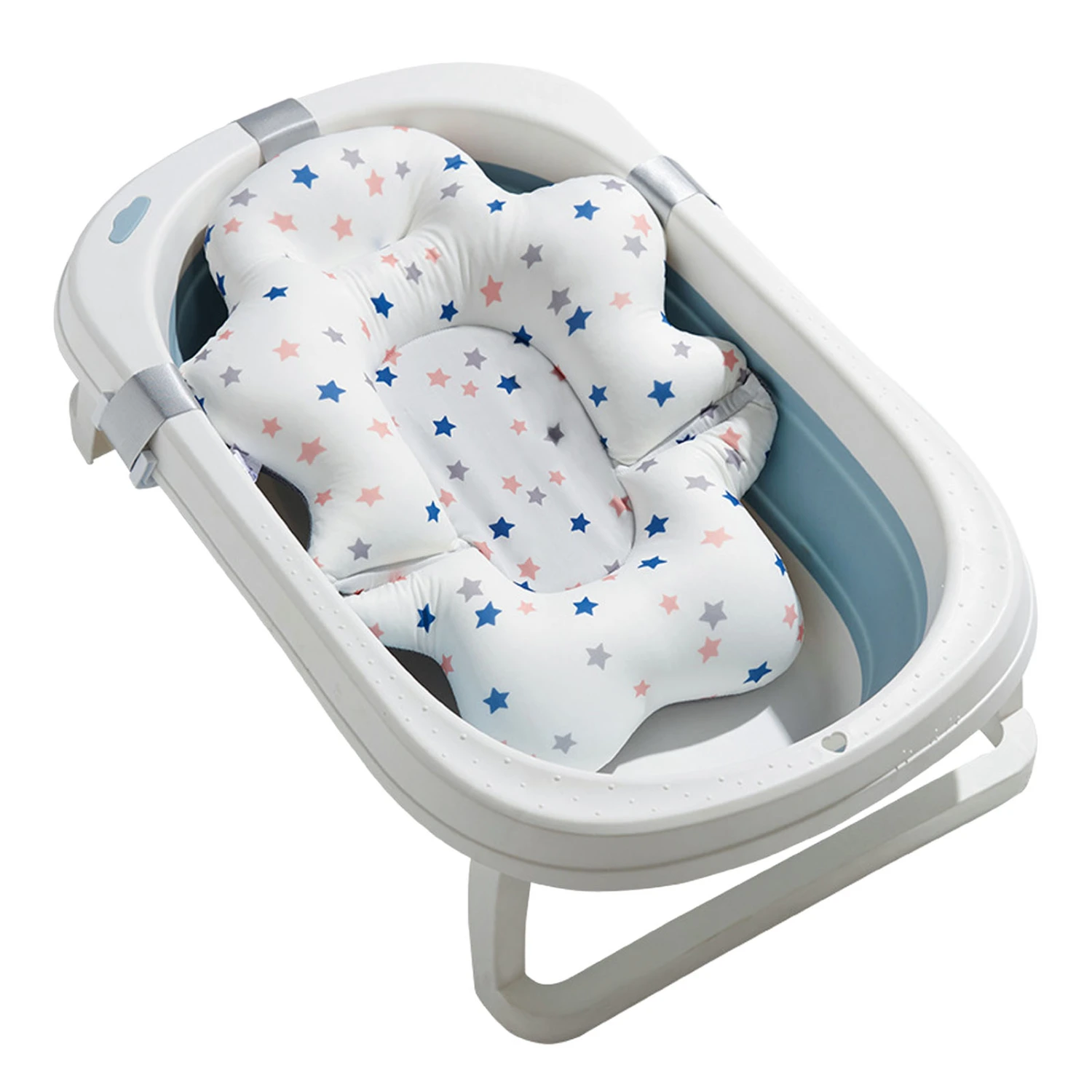 Baby Bath Cushion Pad Adjusted Mesh Support Baby Bath Floating Mat for Infants Newborn White