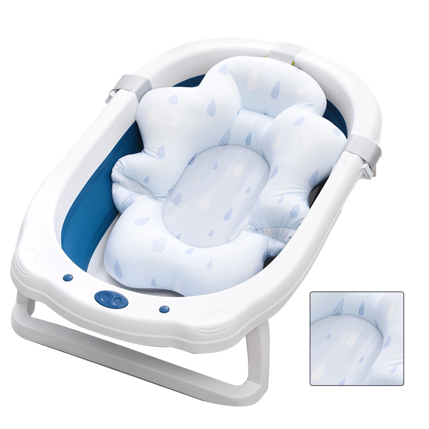 Baby Bath Cushion Pad Adjusted Mesh Support Baby Bath Floating Mat for Infants Newborn Blue Water Drop