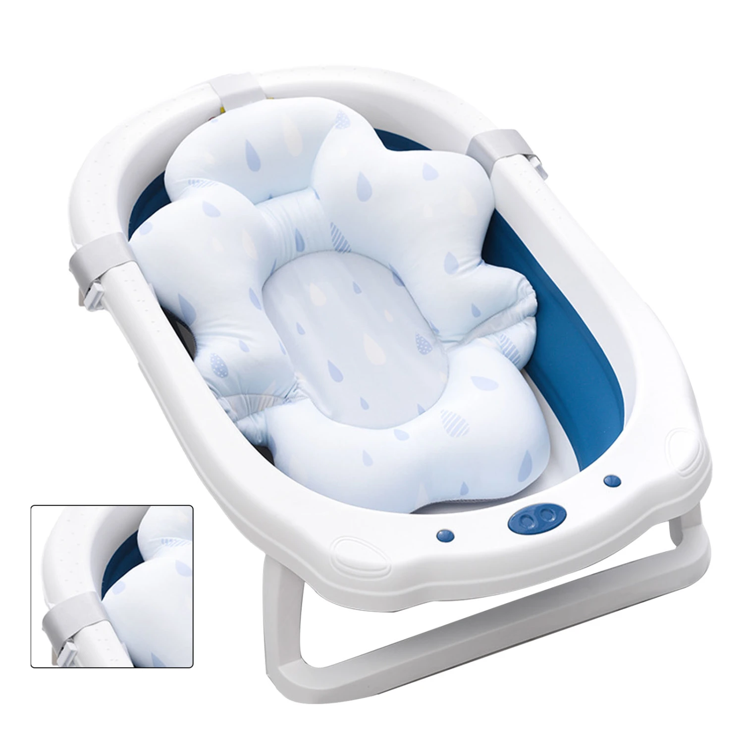 Baby Bath Cushion Pad Adjusted Mesh Support Baby Bath Floating Mat for Infants Newborn Blue Water Drop