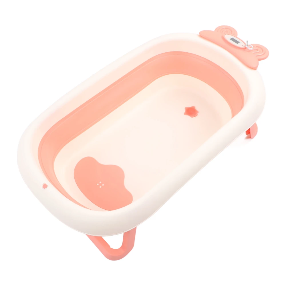 Collapsible Baby Bathtub Drain Hole Bunny Shape Infants Bathtub for Infant Travel Large Pink