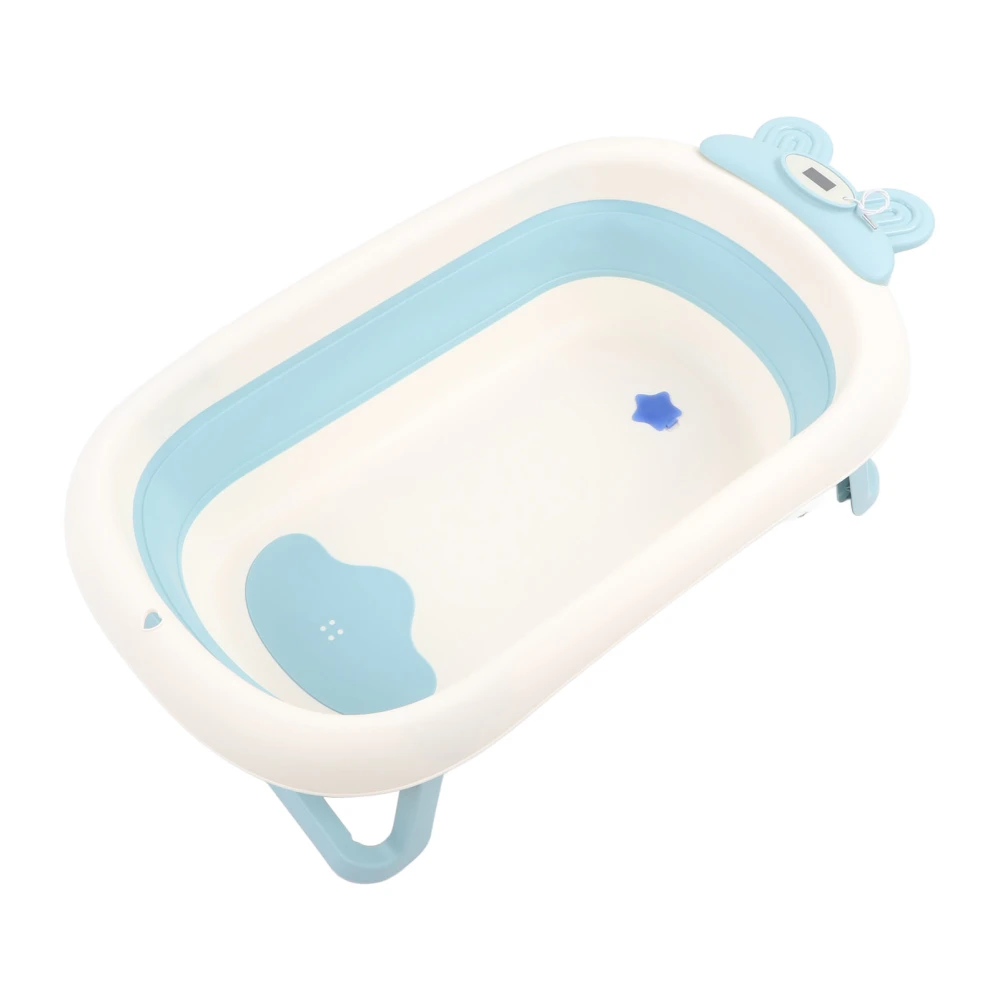 Collapsible Baby Bathtub Drain Hole Bunny Shape Infants Bathtub for Infant Travel Large Blue