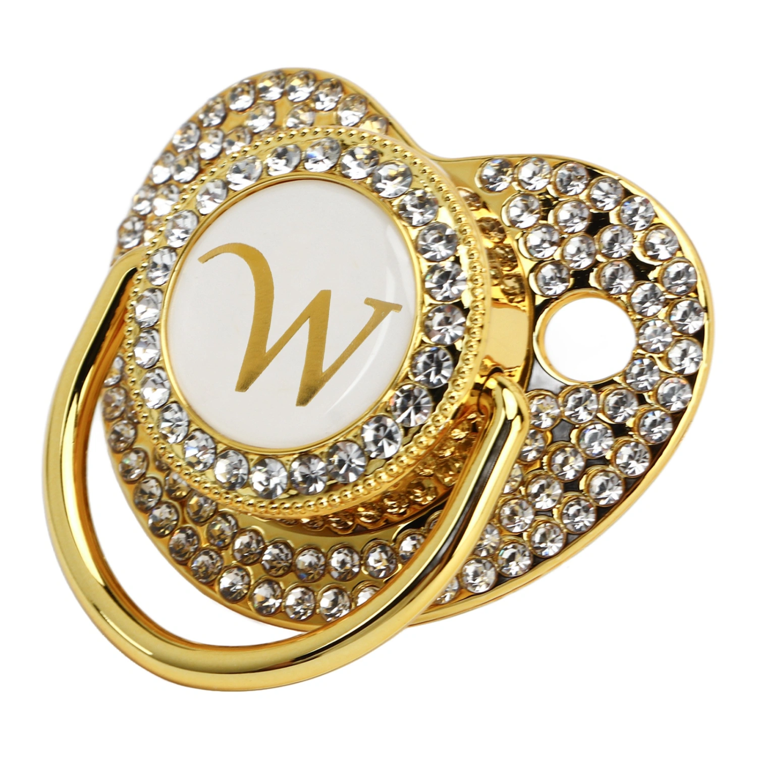Baby Bling Pacifier Golden Pacifier Clip Letter Curved Pacifier with Dust Cover for Newborn Letter W
