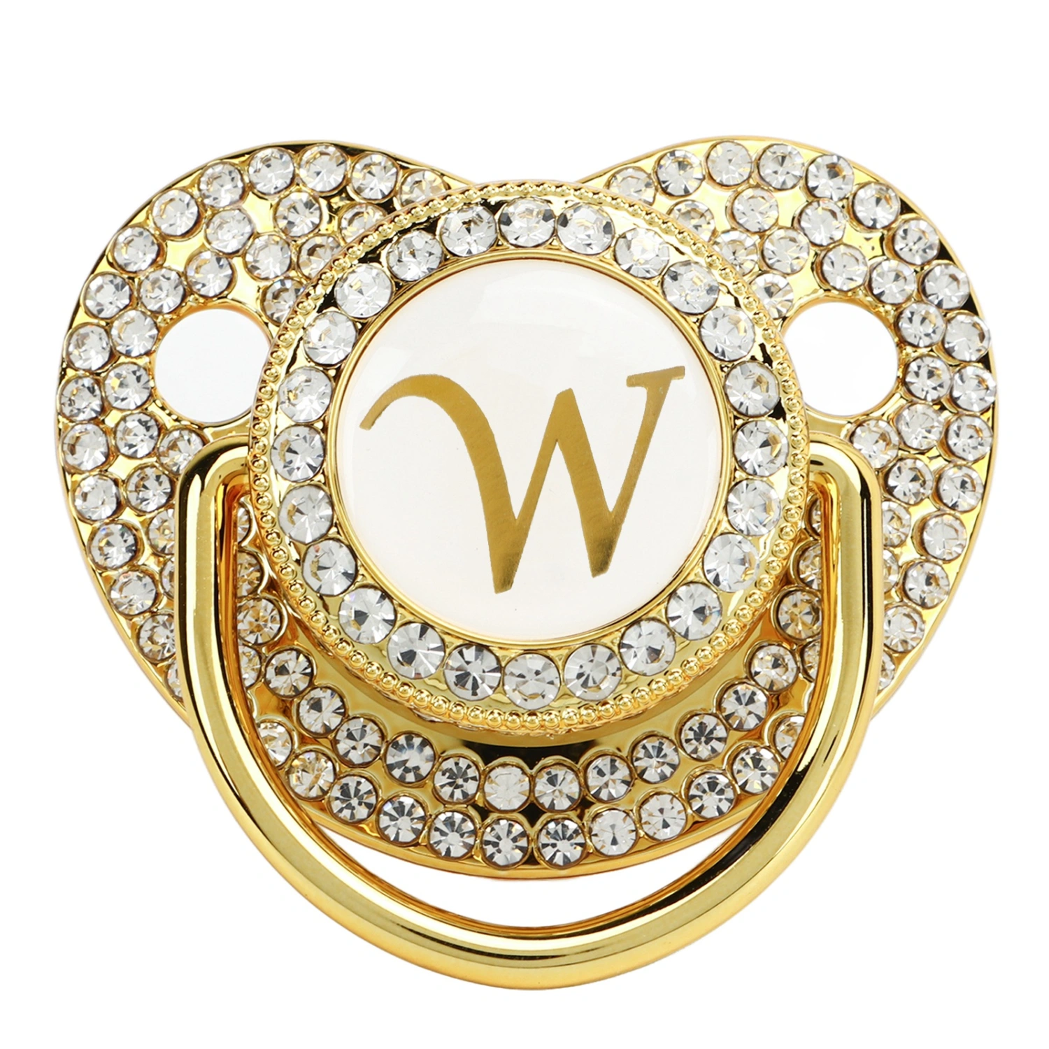 Baby Bling Pacifier Golden Pacifier Clip Letter Curved Pacifier with Dust Cover for Newborn Letter W