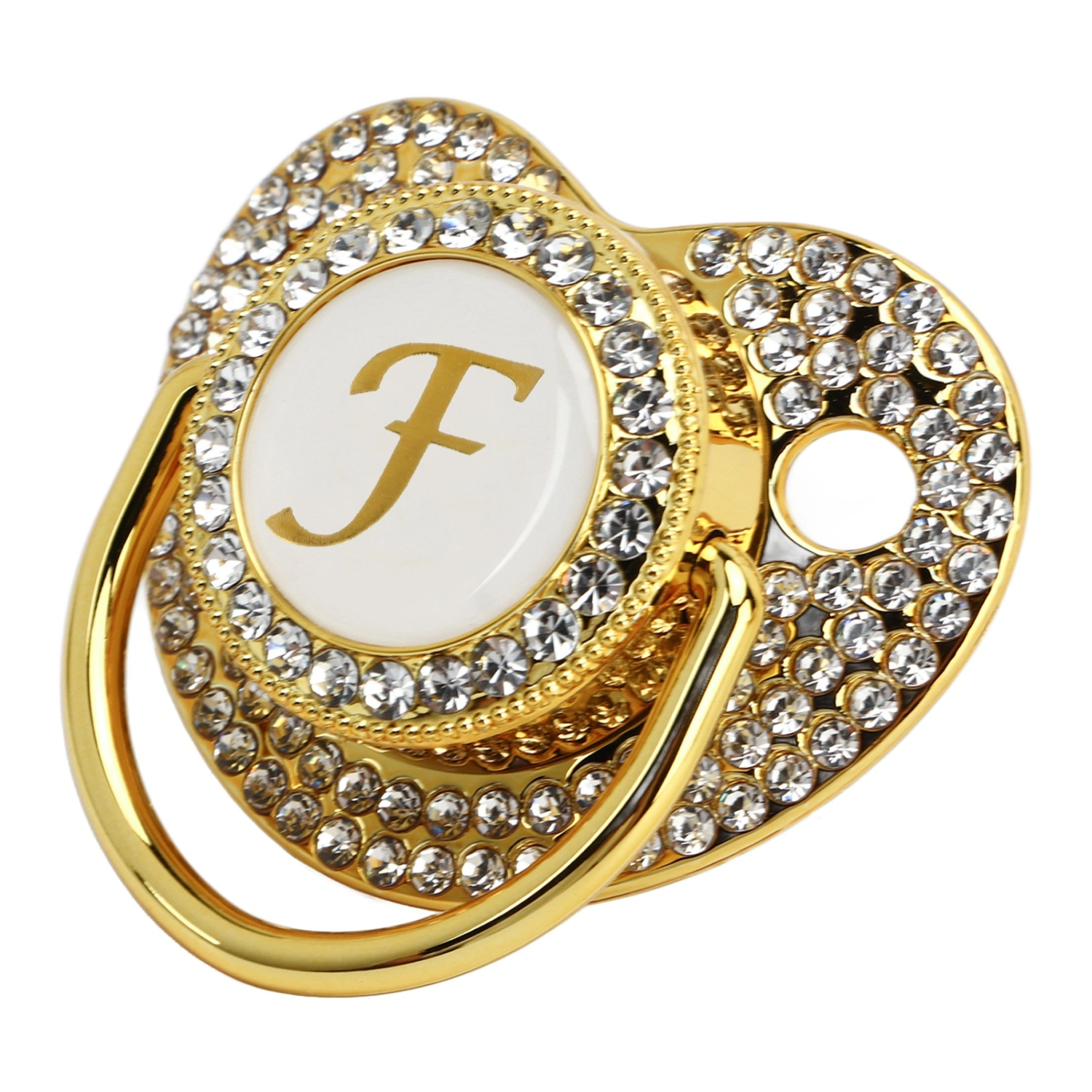 Baby Bling Pacifier Golden Pacifier Clip Letter Curved Pacifier with Dust Cover for Newborn Letter F