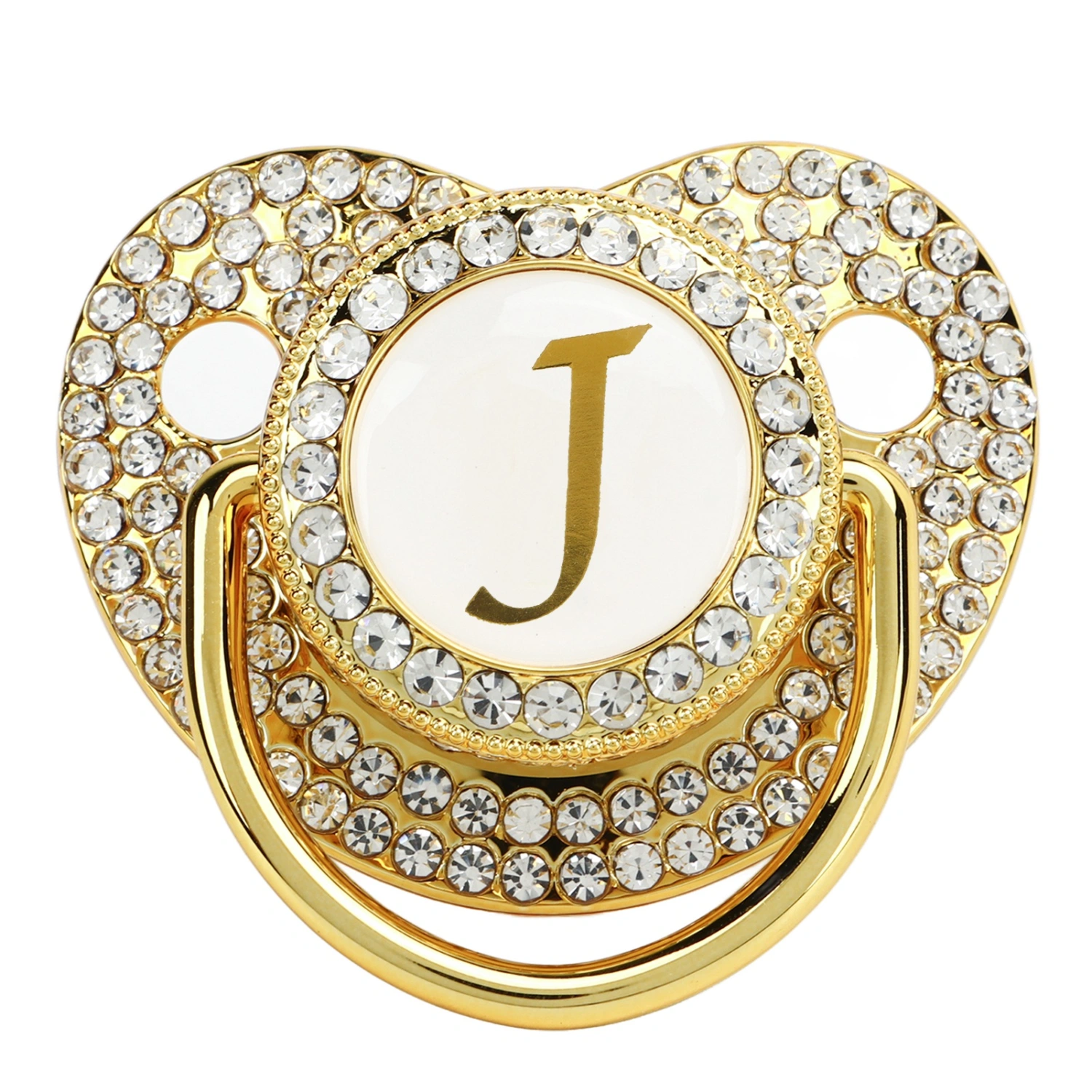 Baby Bling Pacifier Golden Pacifier Clip Letter Curved Pacifier with Dust Cover for Newborn Letter J