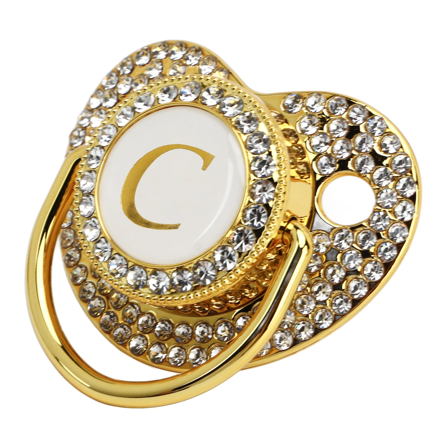 Baby Bling Pacifier Golden Pacifier Clip Letter Curved Pacifier with Dust Cover for Newborn Letter C