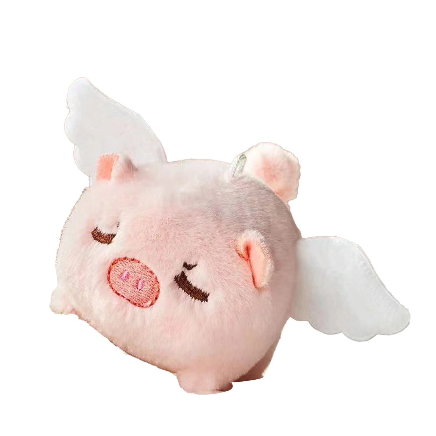 Cute Flying Pig Plush for Kids Shaking Tail Attract Soft PP Cotton Pig Stuffed Toy for Wallets Bags White