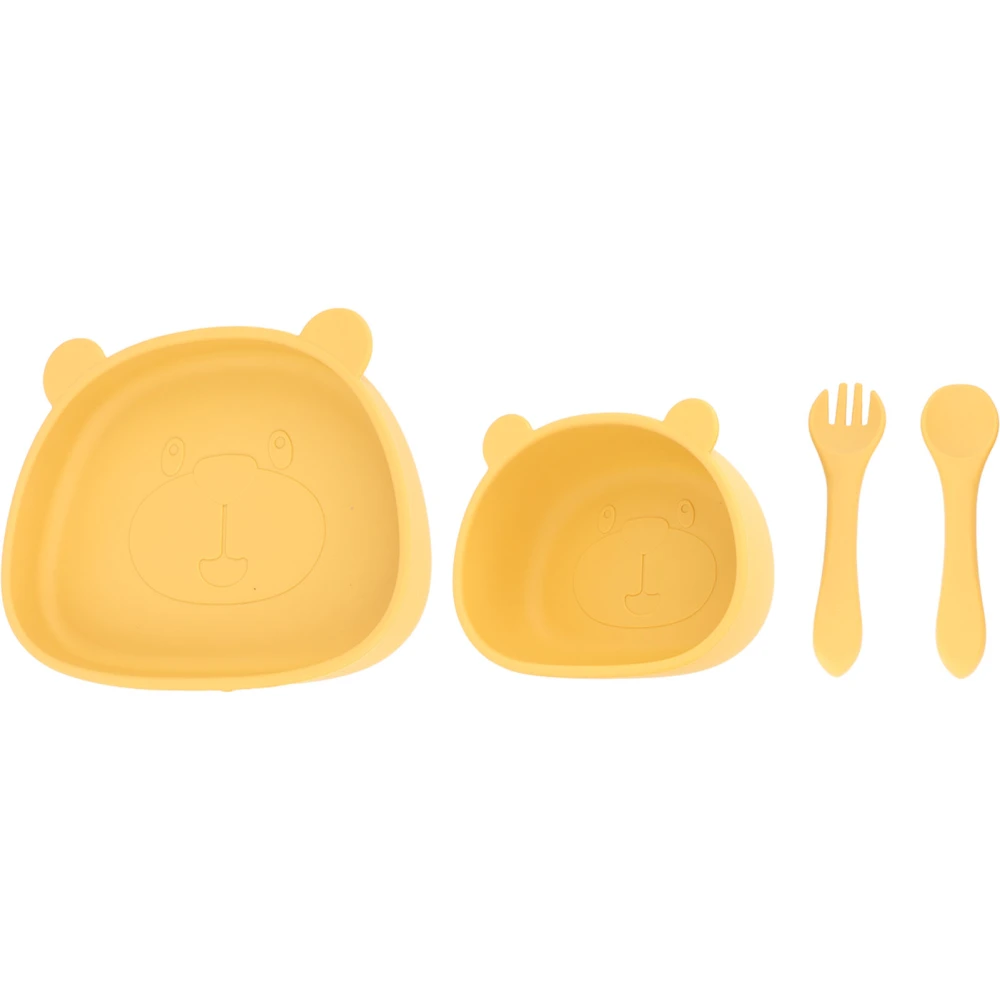 4pcs Children Plate Utensils Set Silicone Suction Bowls Set Toddler Panda Shape Plate Ginger Bowl Plate Silicone Fork Spoon